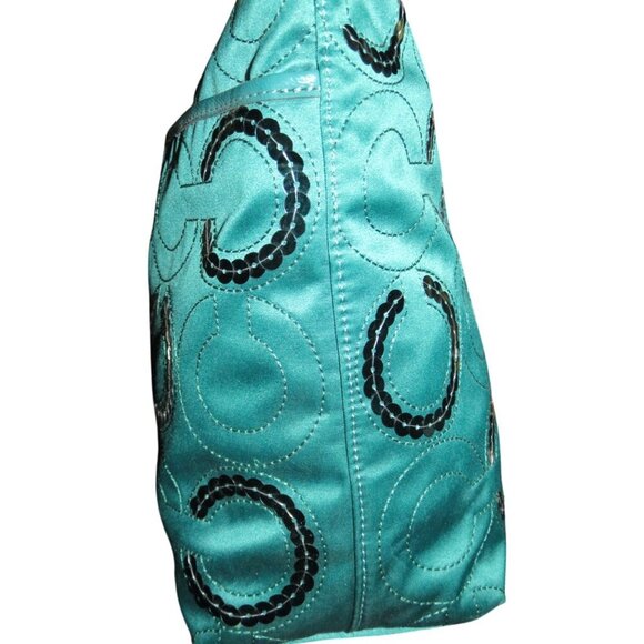 Coach 2013 Signature C Sequin Canvas Embellished Tote Bag in Jade Teal Green - Picture 4 of 12